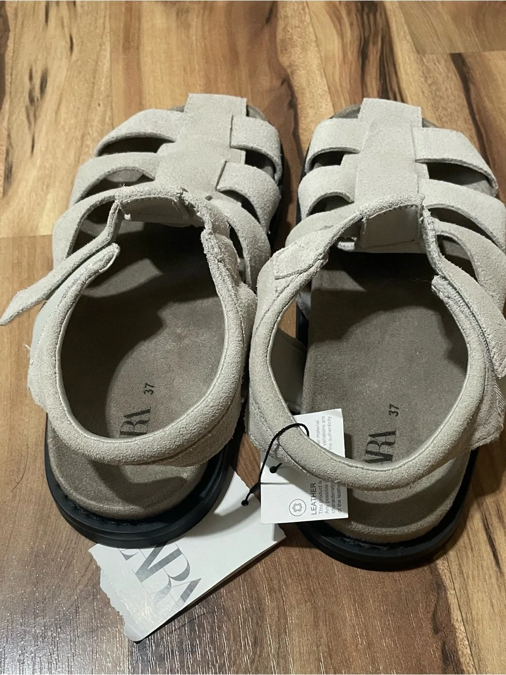 NWT Zara Split Suede Leather Fisherman Sandals Gray Women’s Size 37 (6.5) - Picture 4 of 8
